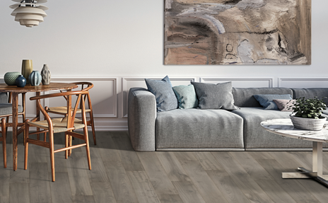 Grey Laminate floors in a modern style living room